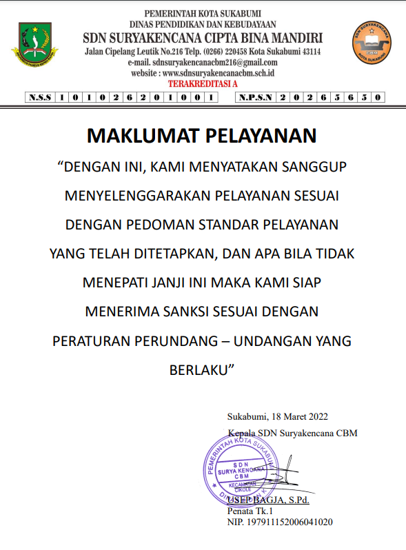 MAKLUMAT PELAYANAN MAKLUMAT PELAYANAN suryakencana cbm kota sukabumi